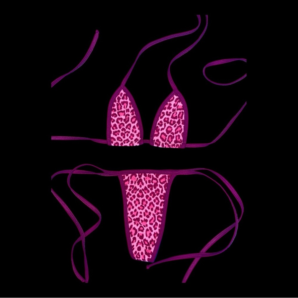 Pink Leopard Print Microkini Bikini Set